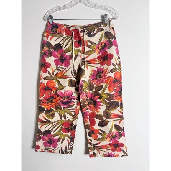 Chicos floral blend tropical cropped linen blend capris sz 6 - Picture 1 of 6